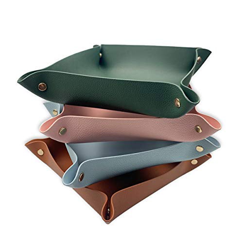 PU Leather Tray Desk Storage Plate for Key Coin Phone Jewelry Wallet,Easter Green Eggs And Flowers Valet Tray Catchall Tray Men Women Jewelry Key Tray 